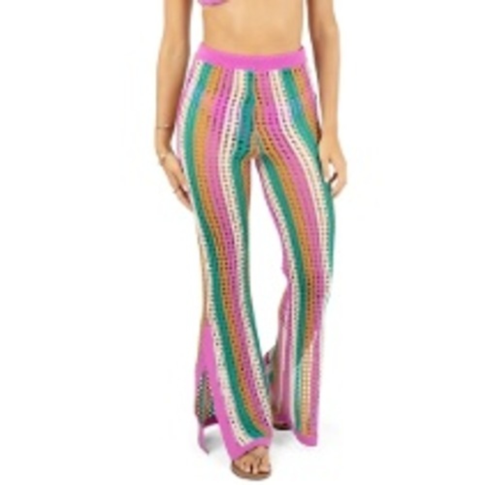 Crochet Striped Flare Beach Pants Hurley Small Multicolor High Rise Boho - Picture 3 of 12